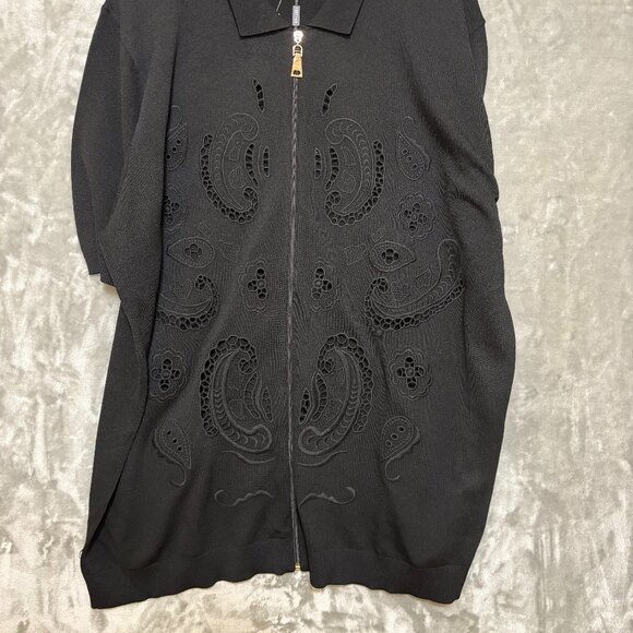 Prestige Original Mens Full Zip Collar T Shirt Size 4X Black Lace Paisley Dressy - Picture 4 of 10